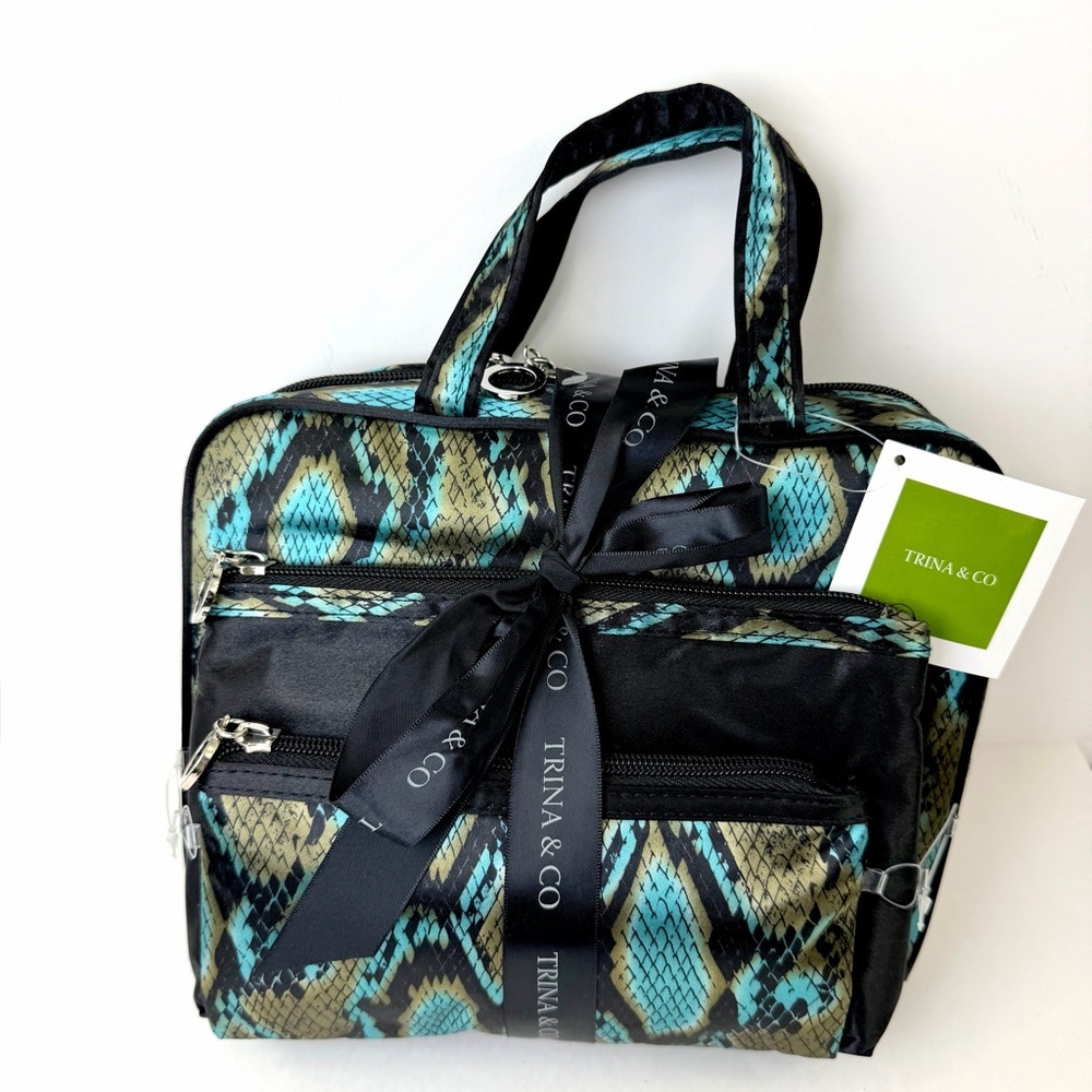 Trina & Co Snake Print Cosmetic Bag Set Travel Makeup Organizer NWT - Picture 3 of 9
